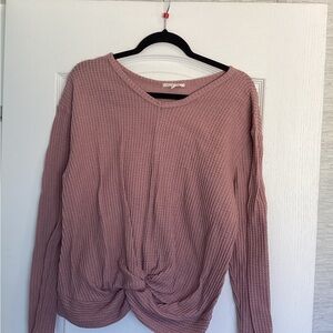 Pie in the sky Waffle Knit Twist-Front Long Sleeve Top - Mauve Pink 1XL EUC